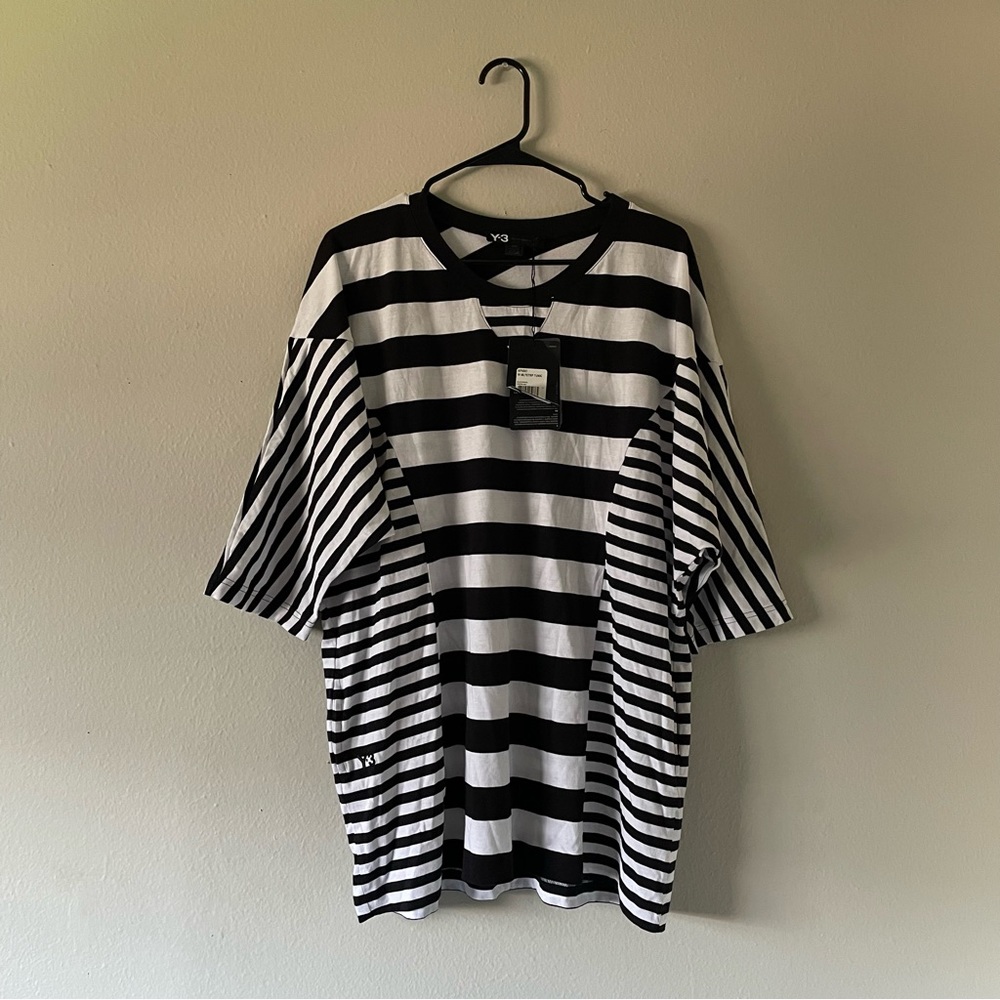 Y-3 Adidas Stripped Oversized T-Shirt and Drop Crotch Pants Set